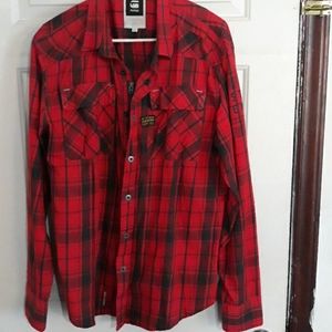 Gstar red flannel button up shirt